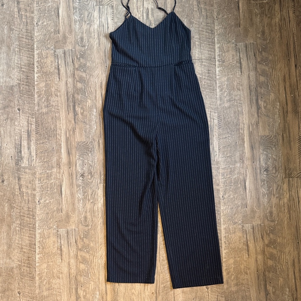 Anthropologie Black Pinstripe Sleeveless Jumpsuit